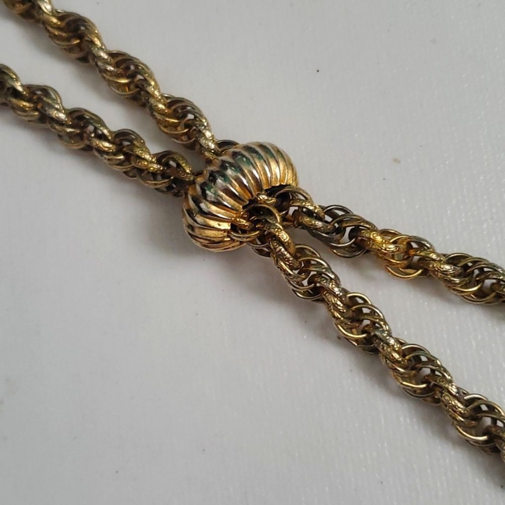Vendome Vintage Signed Gold Tone Lariat Tassel Heavy Rope Chain Necklace - Picture 7 of 9